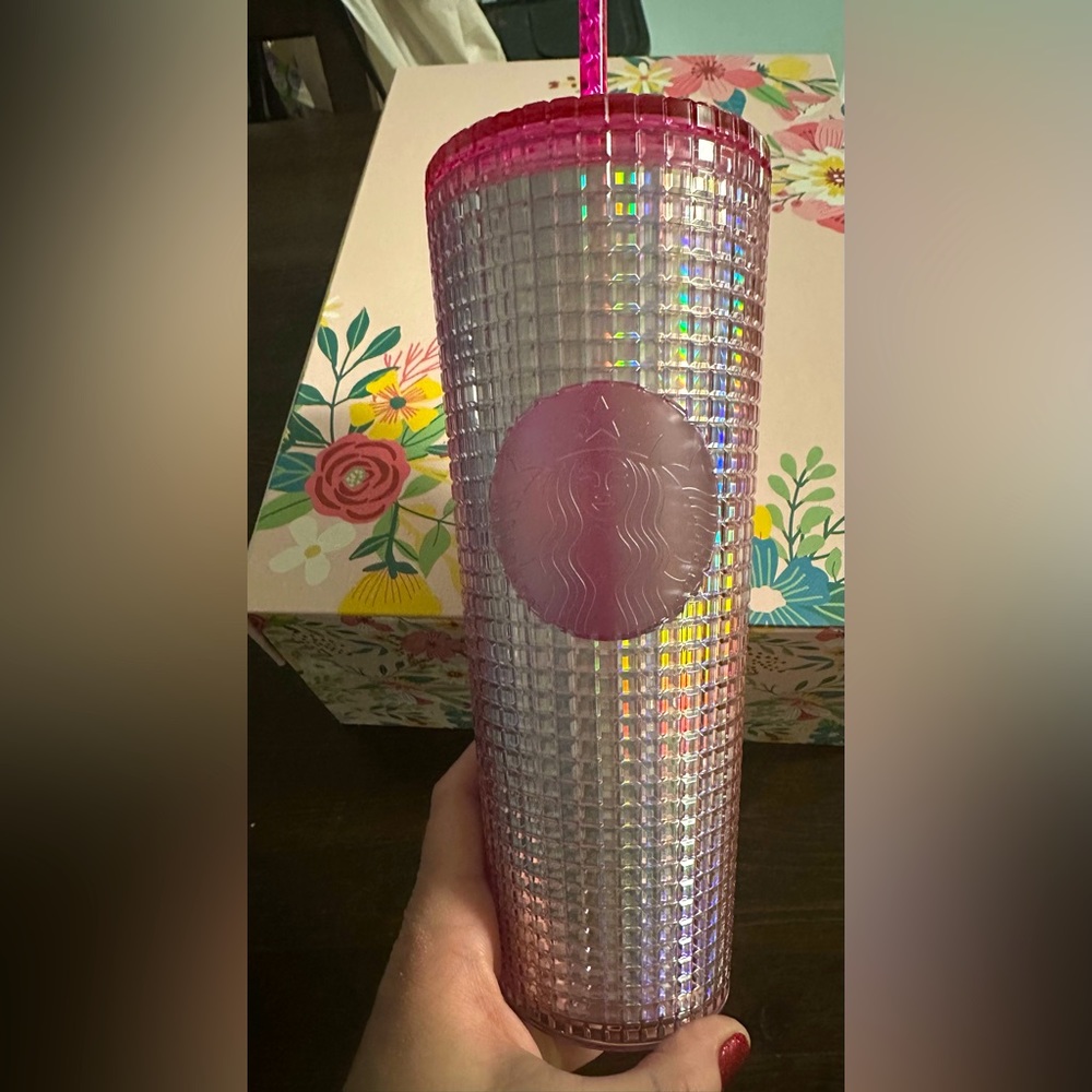 Starbucks Metallic Pink/ Iridescent Grid Cup